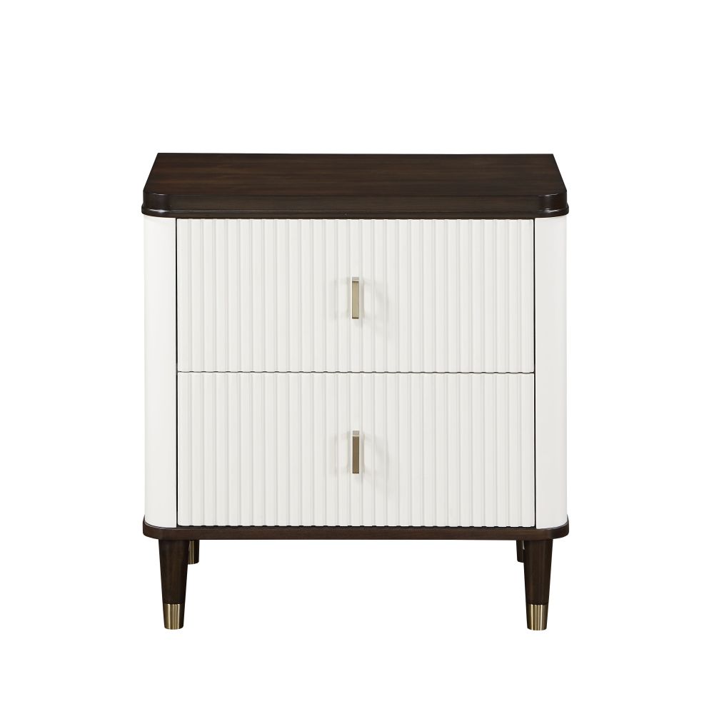 Carena White & Walnut Finish Night Stand w/USB