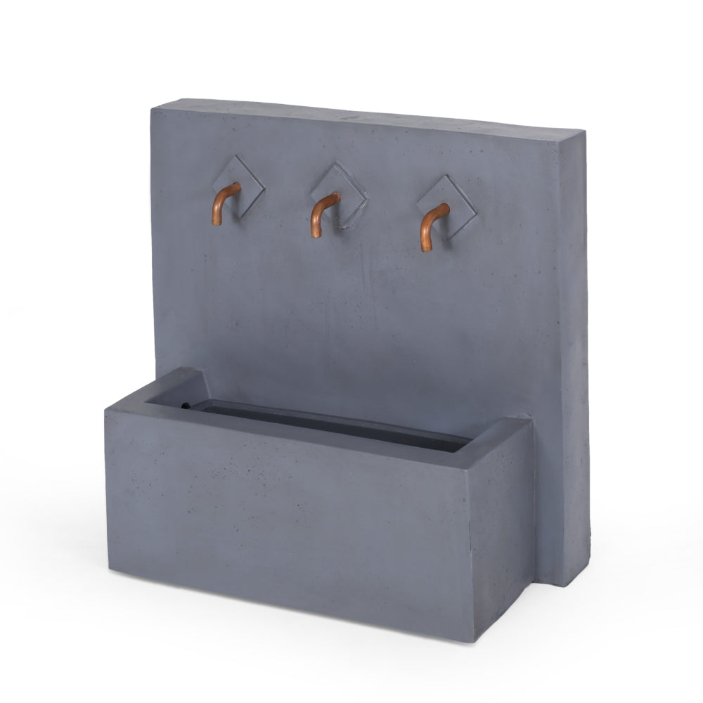 26" High Cody Outdoor Fountain, Hand Crafted Weather Resistant Wall Base Fountain, Light Gray