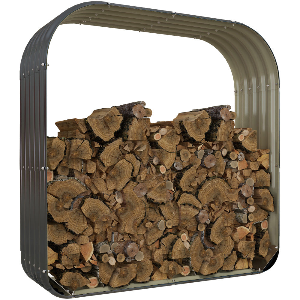 Outsunny Galvanized Steel Wood Shed Firewood Storage Rack, 4.7' x 1.4' x 4.7' Log Holder Storage Shed with Rubberized Edge for Safety & Gloves for Easy Assembly
