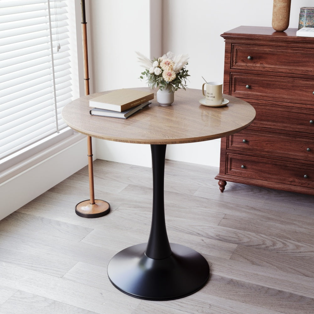 31.5" Black Round Dining Table, Tulip Table Kitchen Dining Table 2-4 People with MDF Table Top & Pedestal Base, Mid-Century End Table Leisure Coffee Table Office Living Room Table