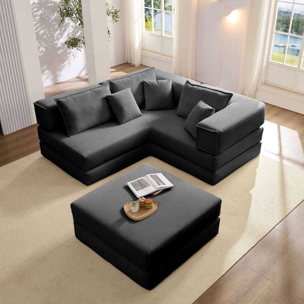 Oversized Upholstered Sectional Sofa Couch Set,Modular 118.2" L Shaped Floor Living Room Sofa Set With 6 Pillows,DIY Combination Sofa Couch for living rooms, apartments,bedrooms,Black