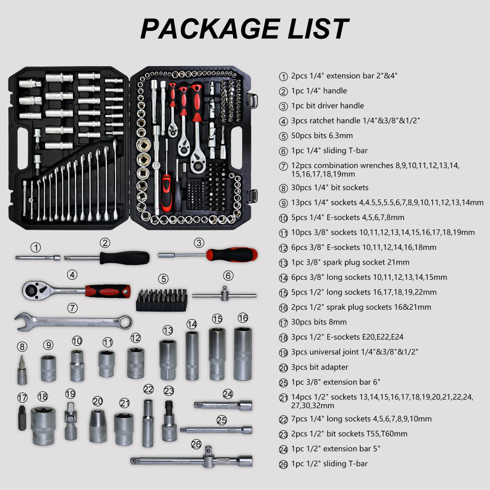 Tool Kit and Socket Wrench Set 216pcs - Basic Portable Manual Repair Tool Set for Home Use, Includes Case and Ratchet Wes and Wrenches, Suitable for Men and Women