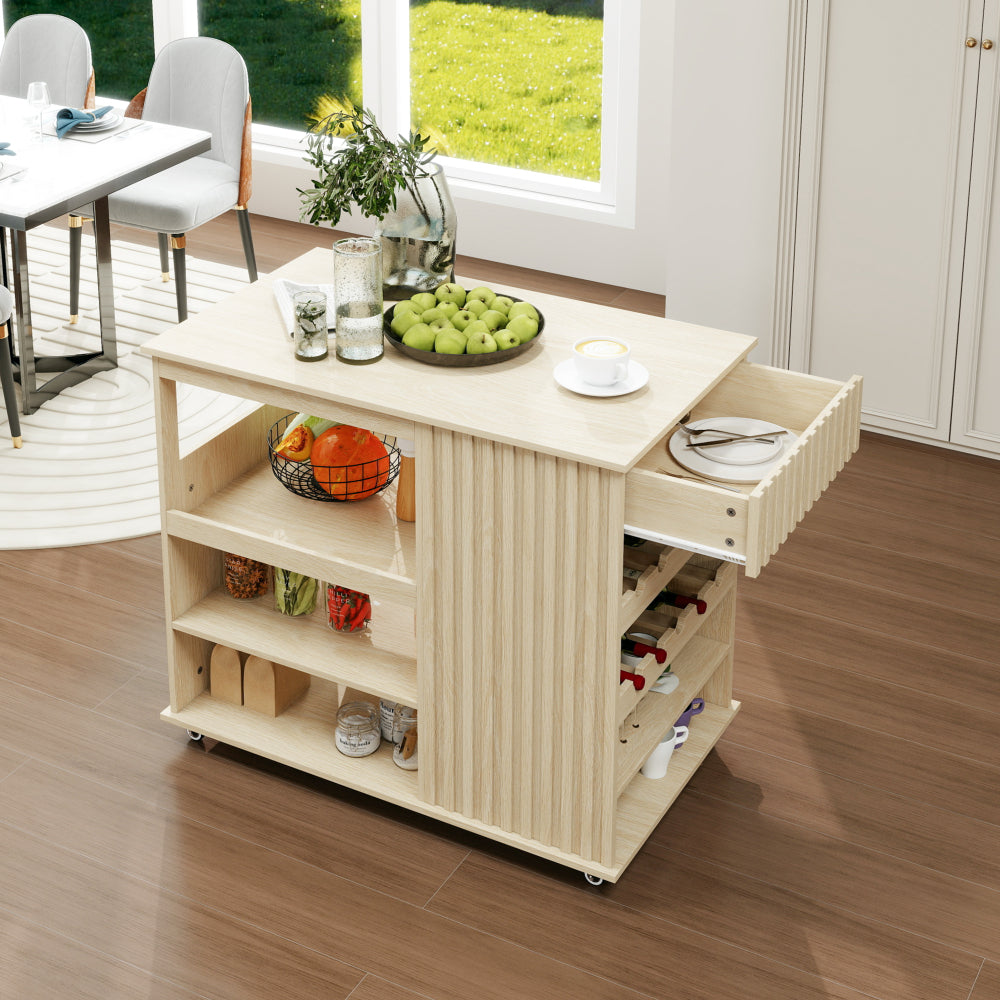Kitchen Island Cart,Rolling Serving Utility Trolley Cart Modern Kitchen Island with Storage Drawer Wine Rack Lockable Casters,Kitchen Cart  for Kitchen,Dining Room,Bar Living Room