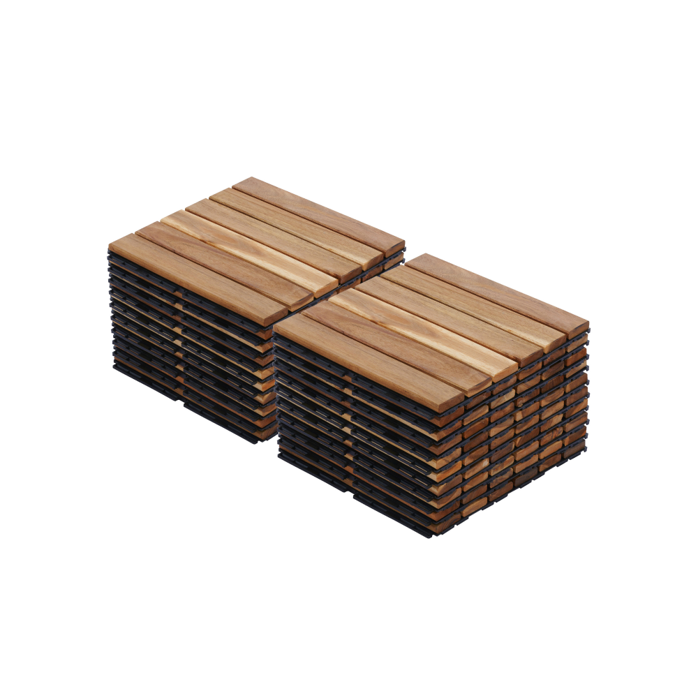10 PCS Interlocking Deck Tiles Striped Pattern, 12" x 12" Square Yellow Acacia Hardwood Outdoor Flooring for Patio, Bancony, Pool Side,...