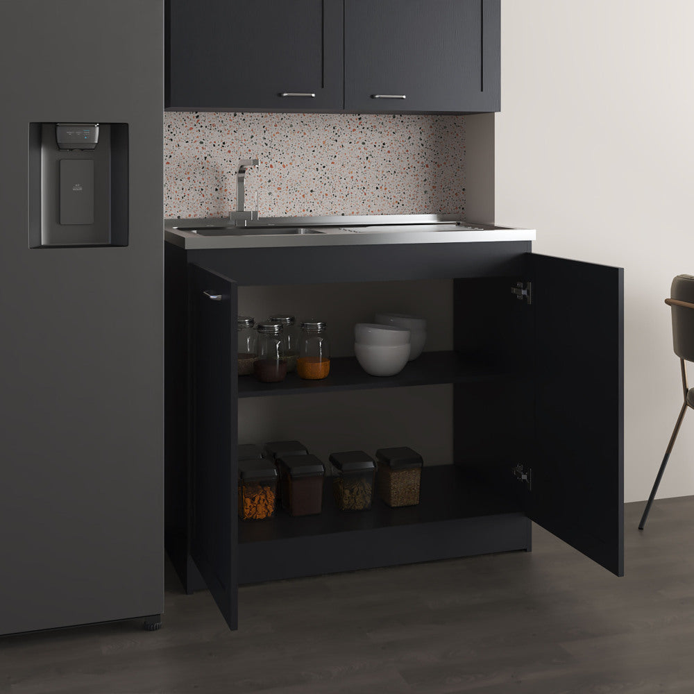 Zurich 39" Wide Utility Sink, Base Cabinet Two-Door Cabinet With Two Shelves, Stainless Steel Sink, Laundry Room, Garage Sink, Black