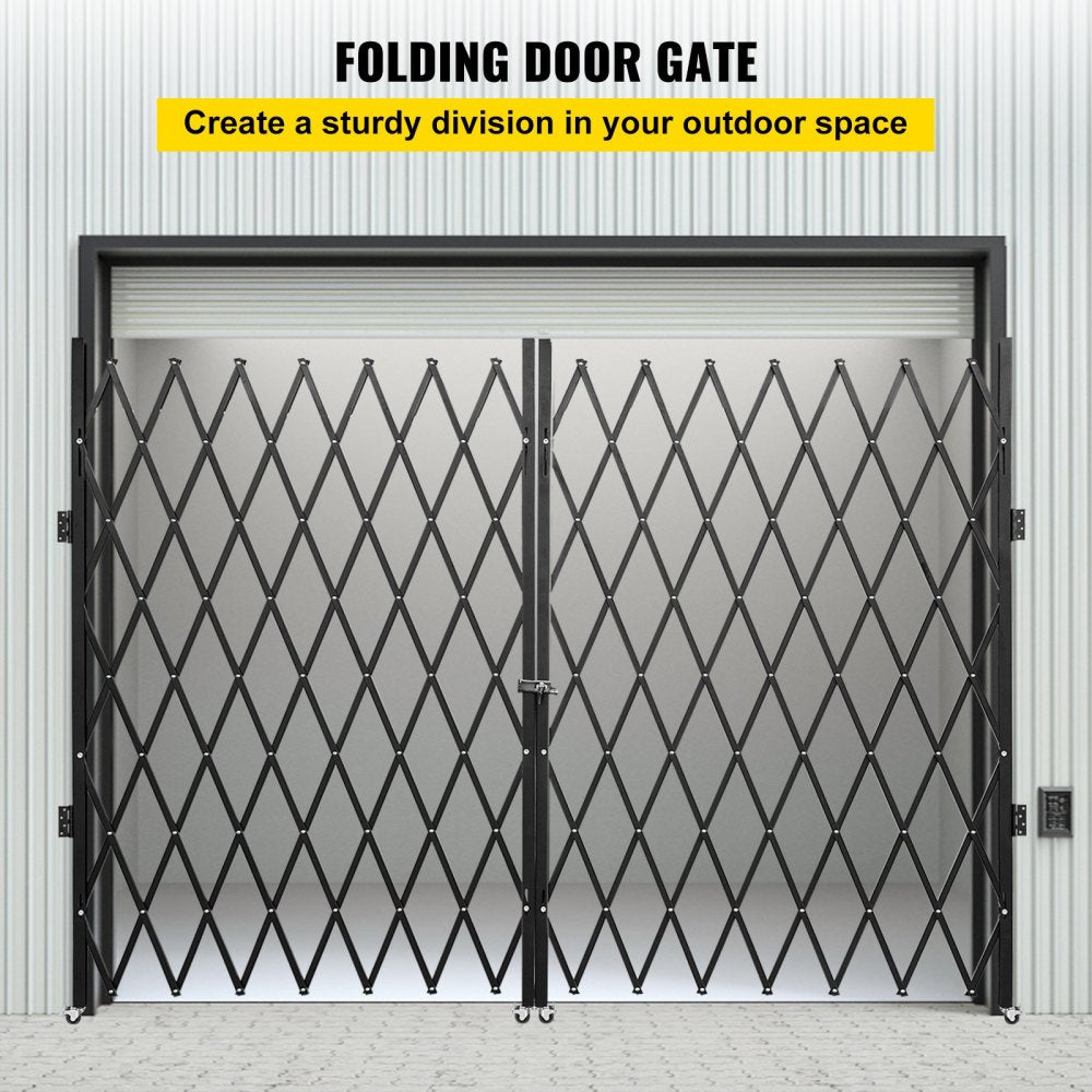 Double Folding Security Gate, 7.1' H x 12.5' W Folding Door Gate, Steel Accordion Security Gate, Flexible Expanding Security Gate, 360° Rolling Barricade Gate, Scissor Gate or Door with Keys