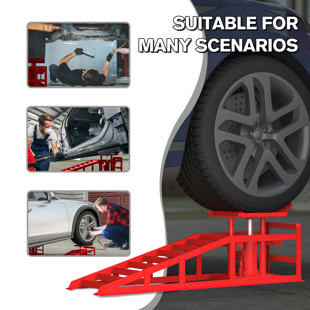 2 Pack Hydraulic Car Ramps 5T 11000lbs Low Profile Car Lift Service Ramps Truck Trailer Garage,Height Hydraulic Vehicle Ramps (Red)