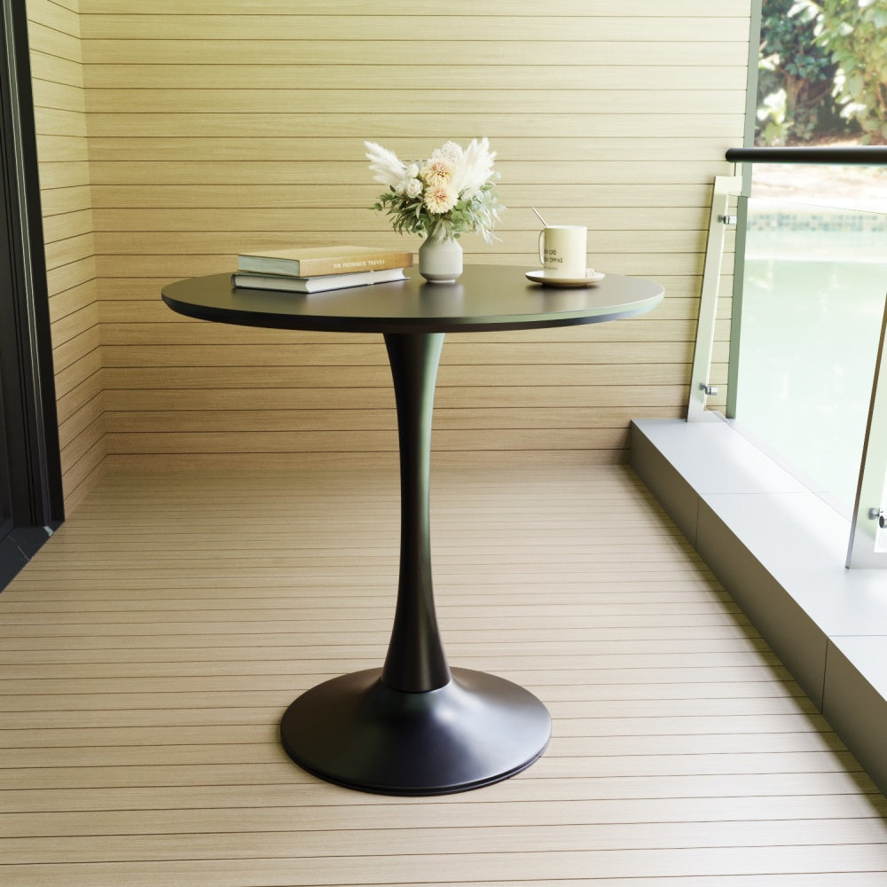 31.5" Black Round Dining Table, Tulip Table Kitchen Dining Table 2-4 People with MDF Table Top & Pedestal Base, Mid-Century End Table Leisure Coffee Table Office Living Room Table