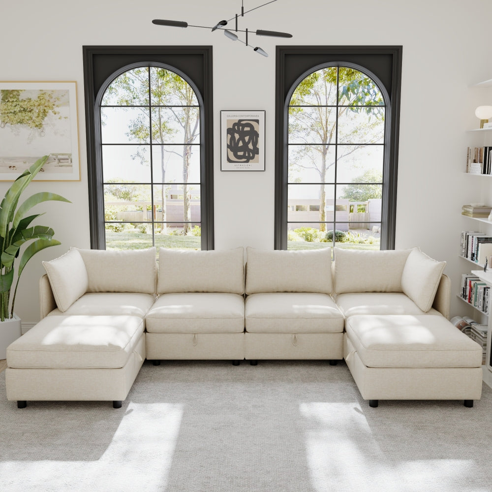 Armless Seat for Modular Sectional Sofa, Convertible Sofa Seat With Storage, Sleeper Sectional Sofa Set, Fabric Flexible Modular Combinations for Living Room(2PCS)