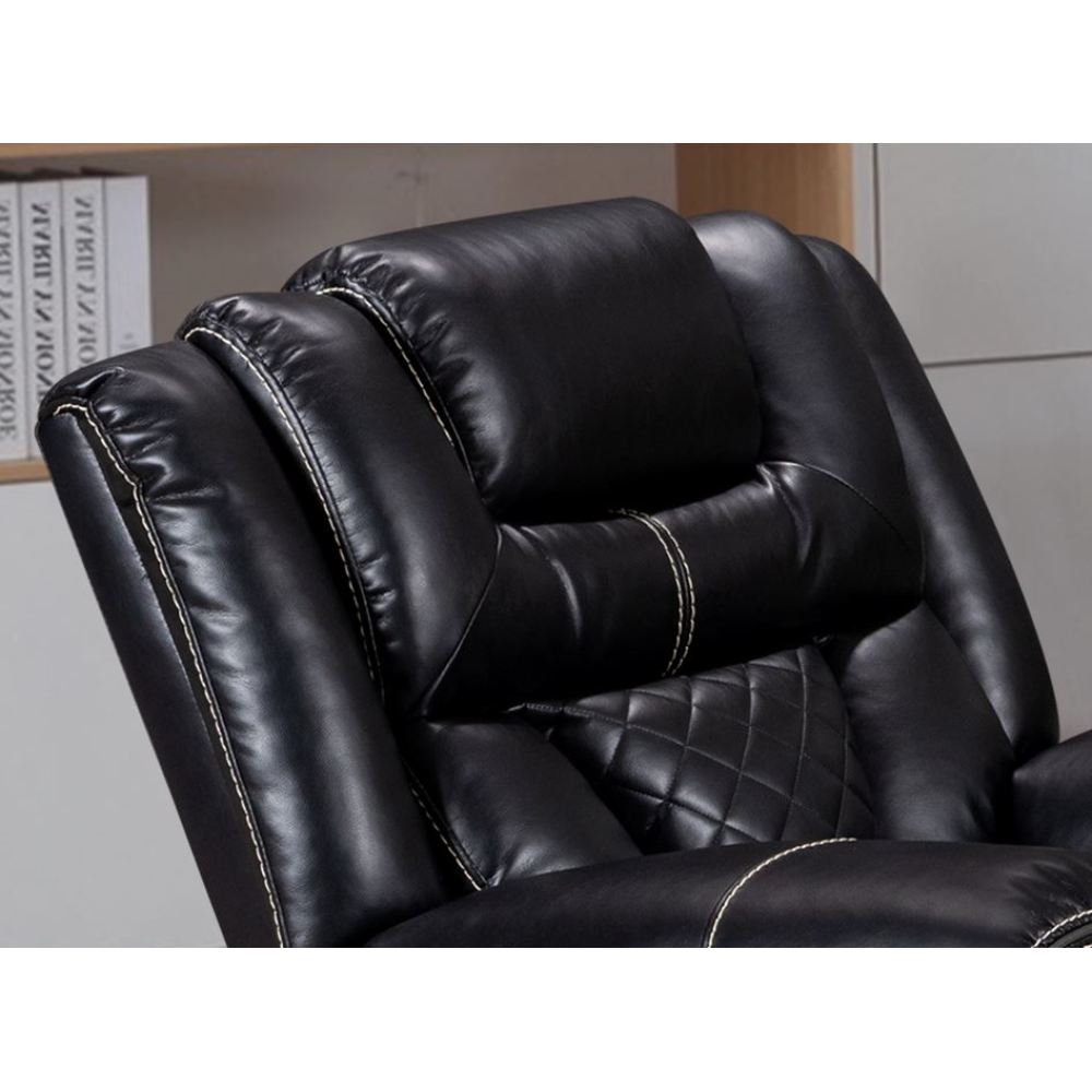 ENCORE 3pc BLACK POWER SOFA, LOVESEAT & RECLINER SET  DUAL POWER WITH DROP DOWN TRAY& SPEAKERS, WIRELESS CHARGER, LIGHT TAPE LEATHER GEL USB ON SWITCH