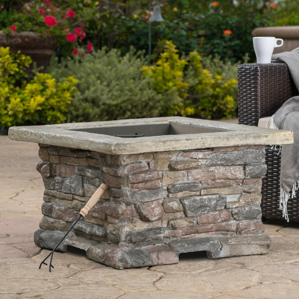 28" MGO Wood Burning Outdoor Fire Pit with Lid - Natural Stone
