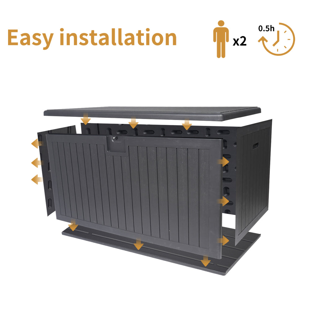 230 Gallon Resin Outdoor Deck Box Waterproof, Extra Large Patio Storage Box with Lockable Storage Containers for Patio Furniture Cushions, Pool Accessories, Garden Tools