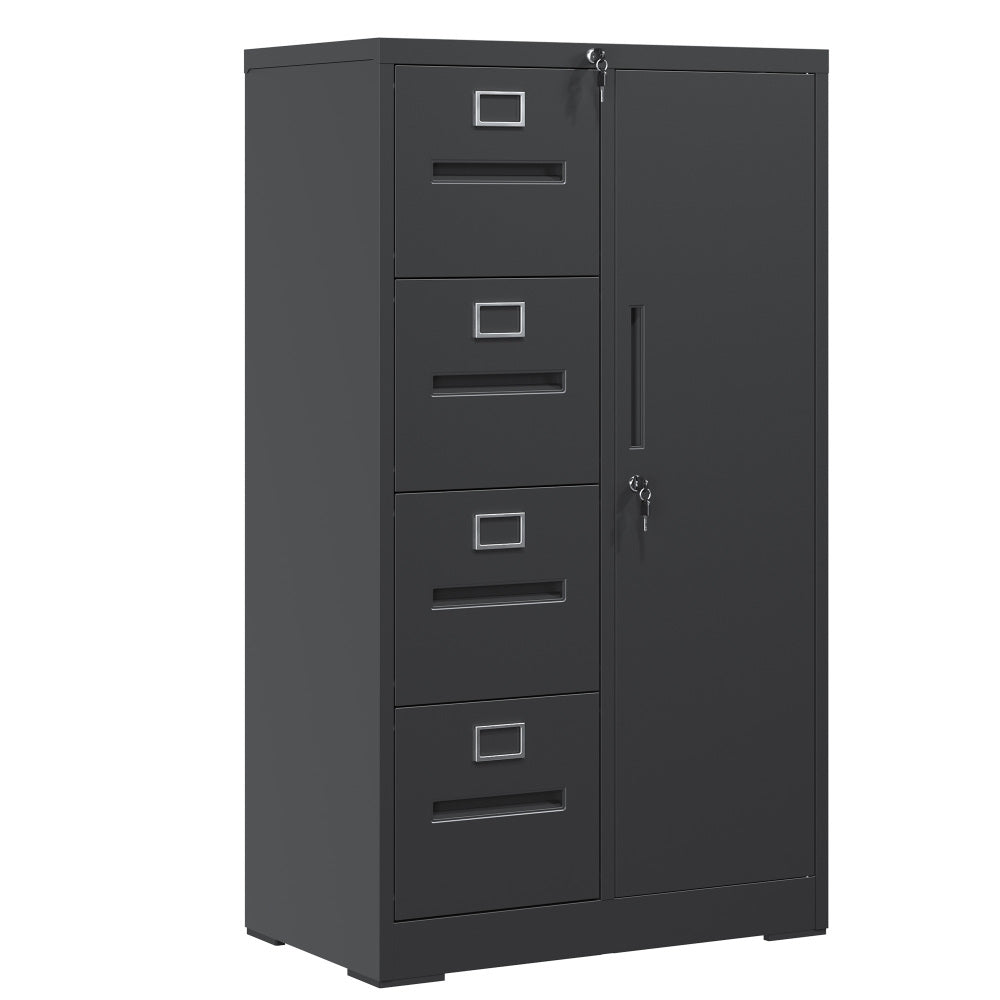 3 Drawer Metal Vertical File Cabinet with Lock and Card Slot Office Home Vertical File Cabinet for A4 Legal/Letter Size Narrow File Cabinet Locked,Assembly Required (Black)