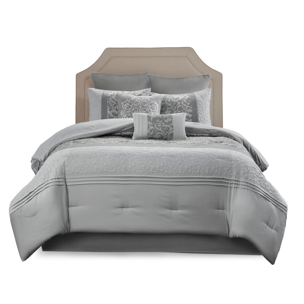 Embroidered 8 Piece Comforter Set Grey King