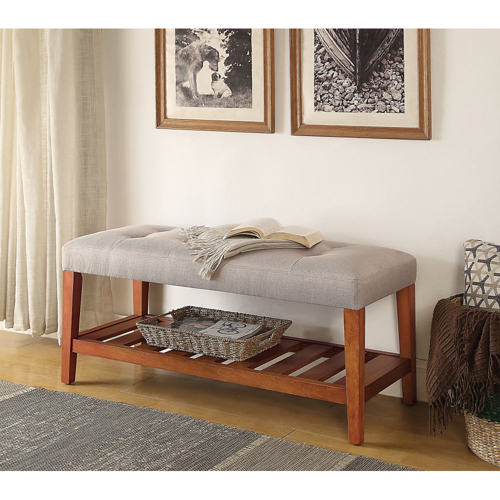 Charla Light Gray Fabric & Oak Finish Bench