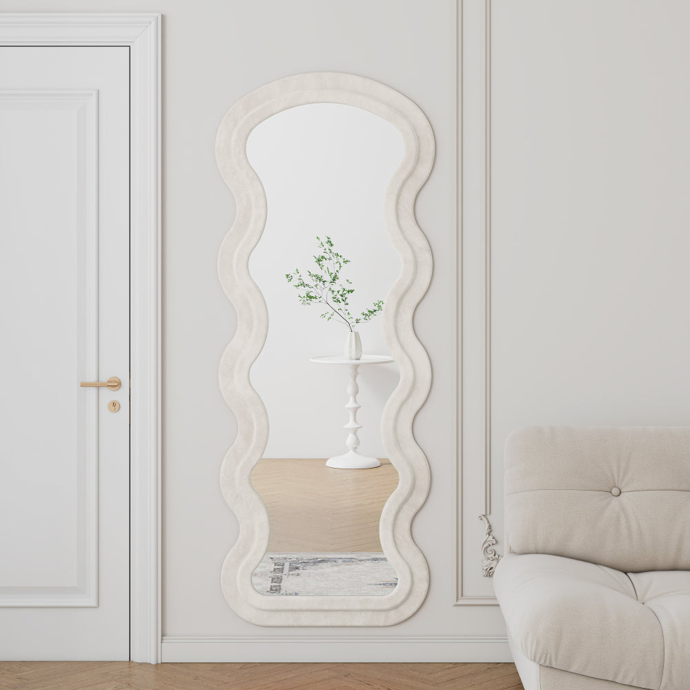 Flannel Full Length Wave  Floor Mirror  for Bedroom living room Hanging or Against The Wall(white)