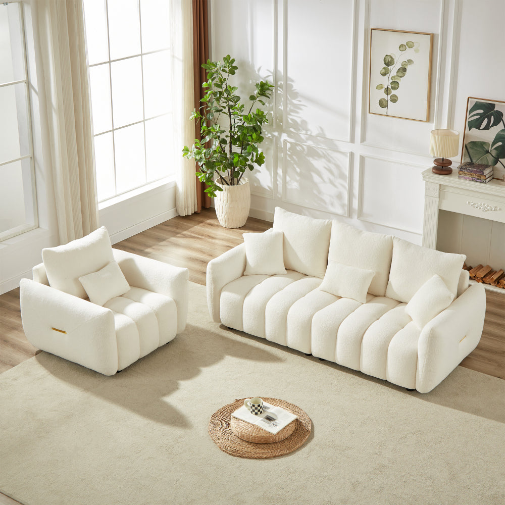 [video]MH 82" Premium Teddy fabric Sofa with 3 Back Pillows and 3 back Cushions Solid Wood Frame 3-Seater Sofa, Oversized Upholstered Chair for Living Room, Bedroom, Apartment and Office