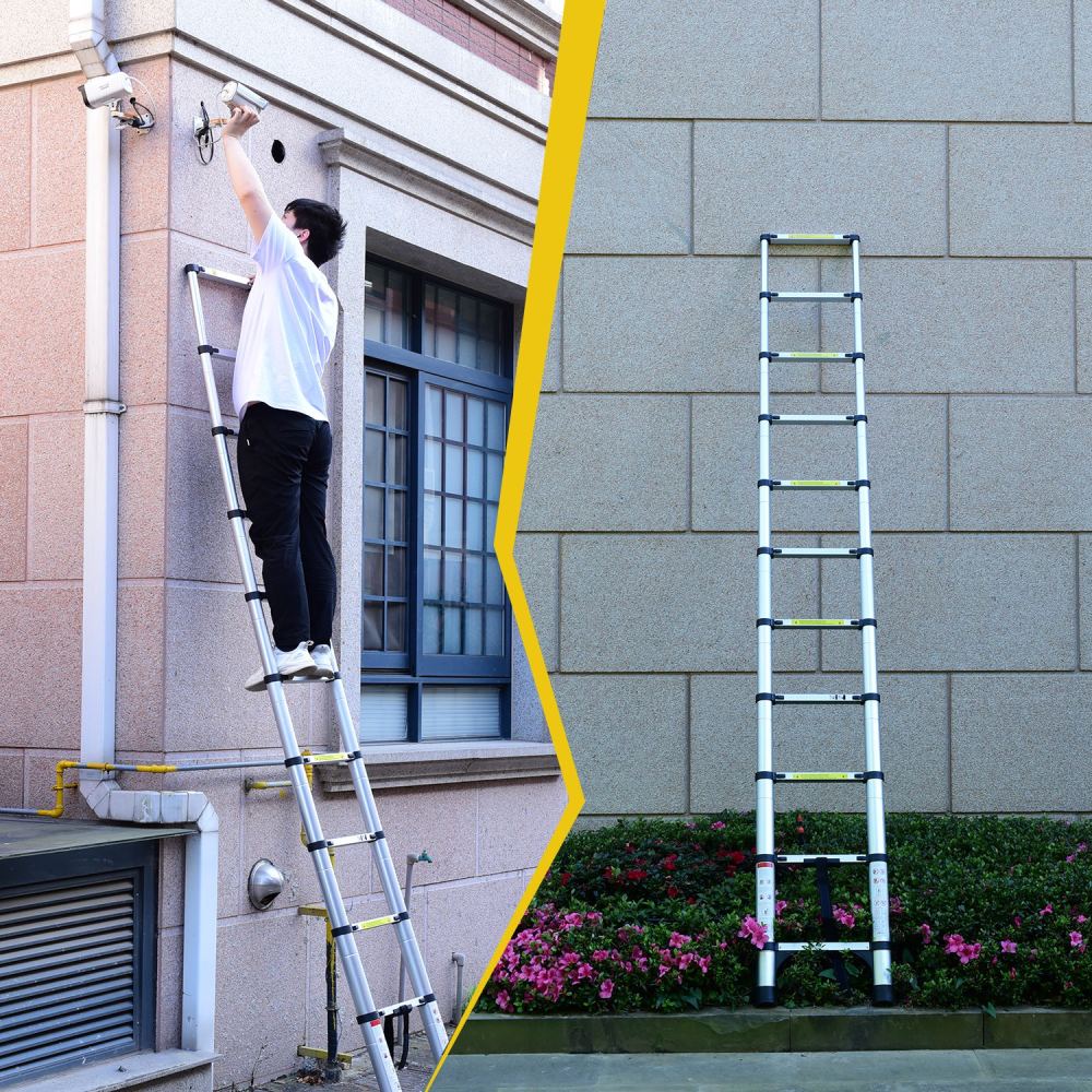 10.5ft (about 3.2m) retractable ladder, multi-functional foldable ladder, with hook, aluminum retractable ladder, suitable for daily use of RV, attic, home, 330 pounds