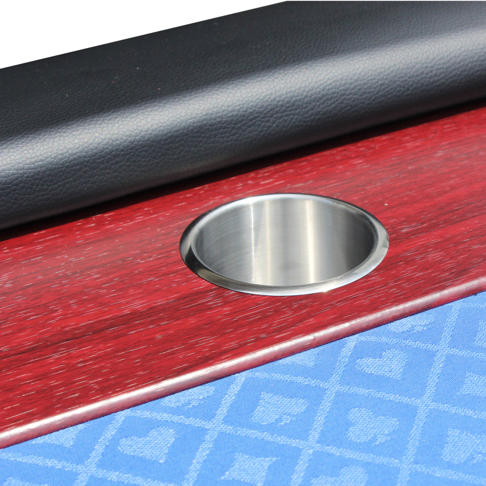 96" Poker Table for 10 Players with Speed Cloth Wooden Texture Racetrack Luna Legs Model 16365 Blue