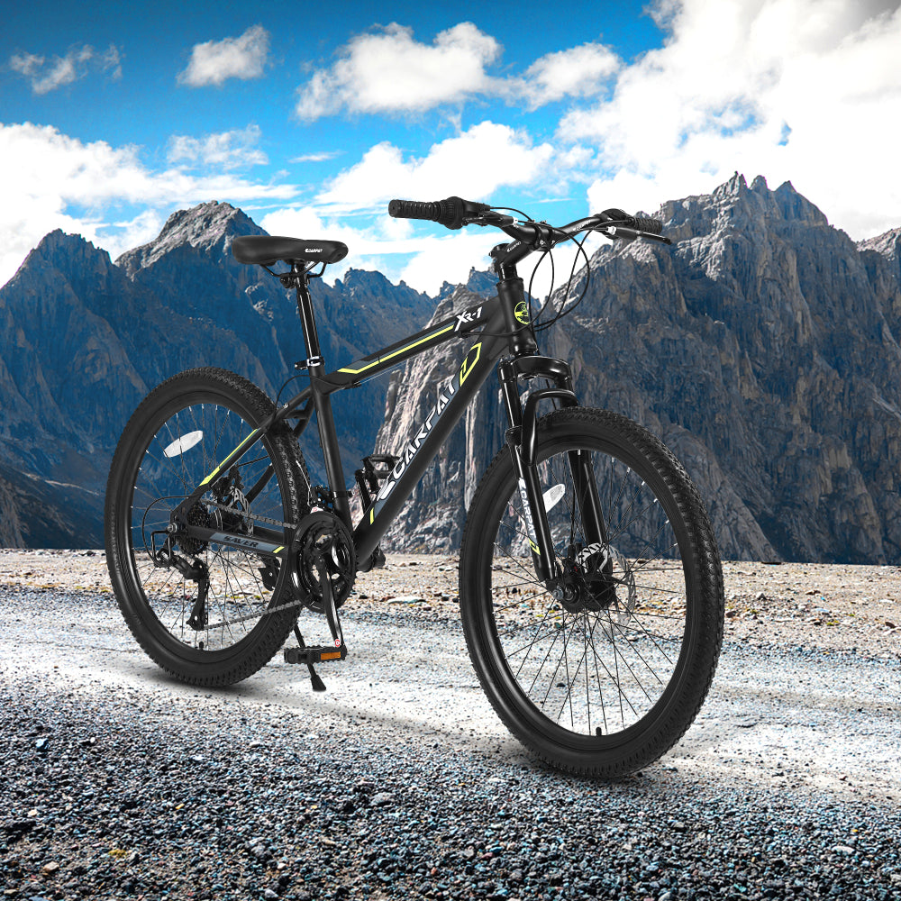 S24102  24 Inch Mountain Bike Boys Girls, Steel  Frame, Shimano 21 Speed Mountain Bicycle with Daul Disc Brakes and Front Suspension MTB