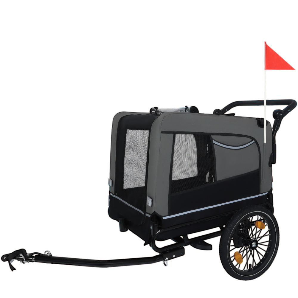 2-in-1 Bike Trailer & Push Cart for Pets - Detachable Bike Hitch & Push Handle Included - All-Terrain Wheels, Quick Release Wheel, Non-Slip Floor, Internal Leash, Holds Up to 88 lbs, Black
