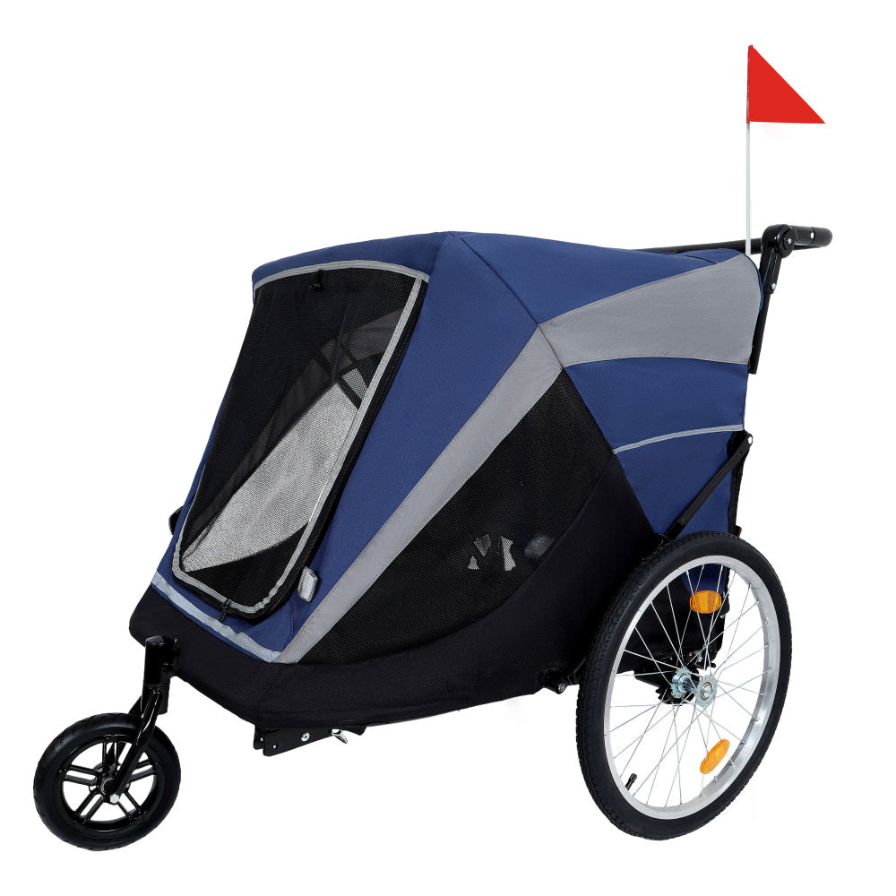 2-in-1 Bike Trailer & Push Cart for Pets - Detachable Bike Hitch & Push Handle Included - Quick Release Wheel, Internal Leash, Dual Cup Pockets and Underneath Storage Bag,  Holds Pets Up to 88 lbs