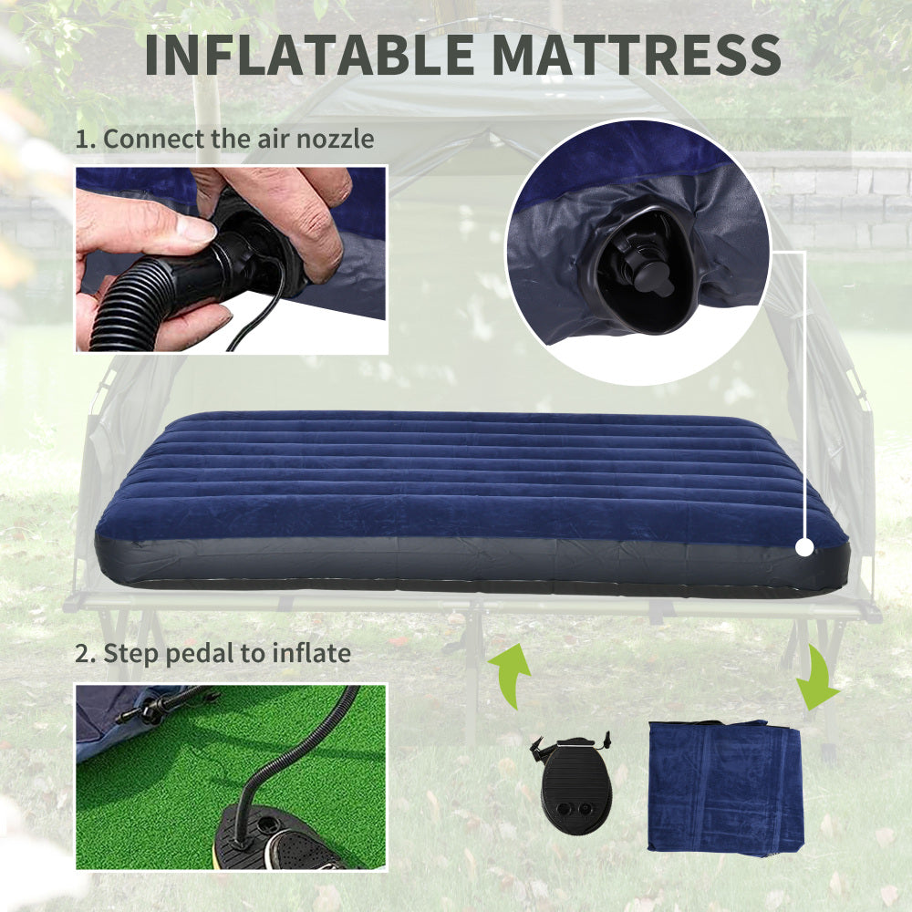 Outsunny 2 Person Foldable Camping Cot with Tent, Bedspread and Thick Air Mattress, 4-In-1 Elevated Camping Bed Tent for Outdoor Hiking, Picnic, Travel