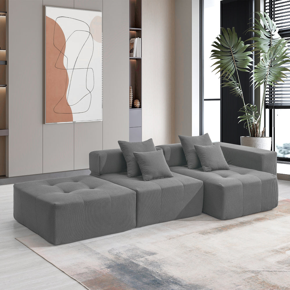 109*68" Modular Sectional Living Room Sofa Set, Modern Minimalist Style Couch, Upholstered Compressed Sofa for Living Room, Bedroom, Salon, 2 PC Free Combination, L-Shape, Cream