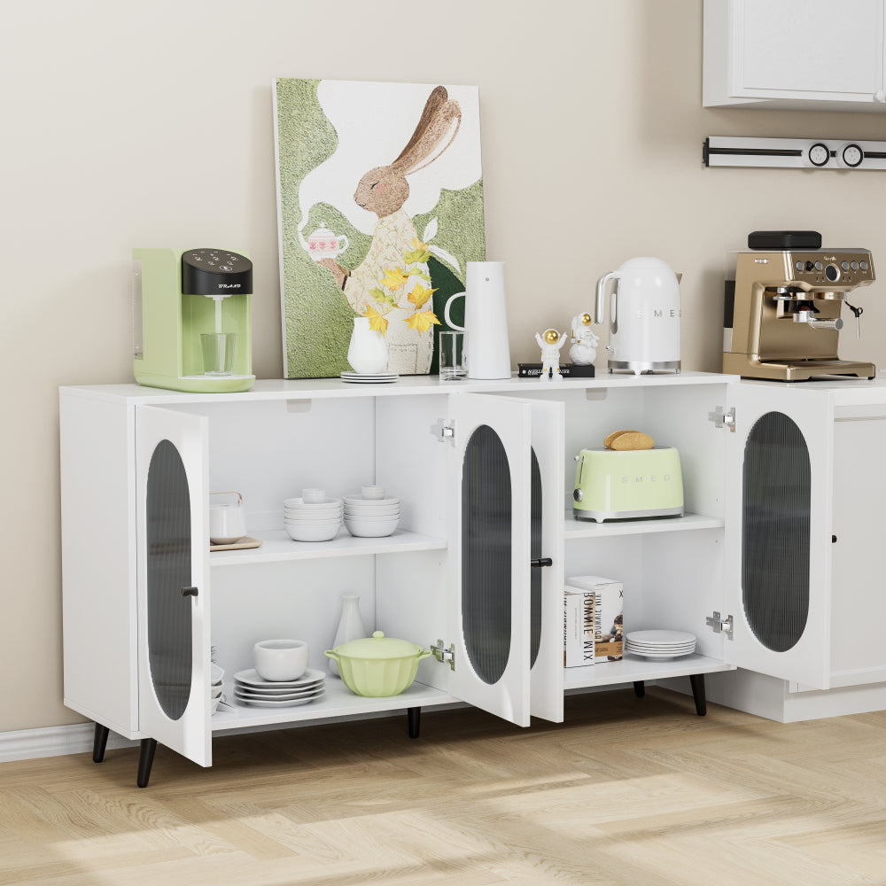 Buffet Cabinet with Storage, 60'' Storage Cabinet with 4 Acrylic Doors, Accent Cabinet, Sideboard Cabinet for Hallway, Entry, Living Room, White