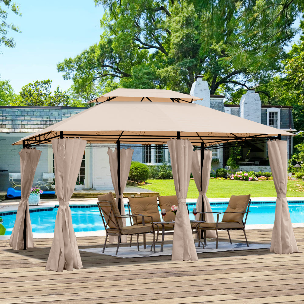 13x10 Outdoor Patio Gazebo Canopy Tent With Ventilated Double Roof And Mosquito net(Detachable Mesh Screen On All Sides),Suitable for Lawn, Garden, Backyard and Deck,KHAKI Top