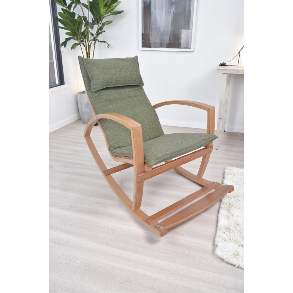 Modern Rocking Chair, Modern Accent Rocker Armchair With Wooden Frame, Upholstered High Back Wooden Rocking Chair for Contemporary Living Spaces, Green