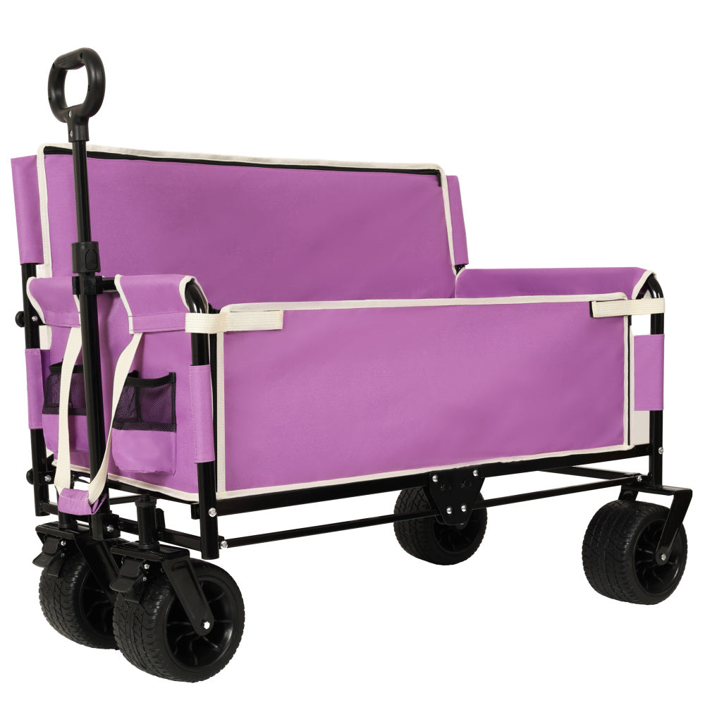 3-in-1 Convertible Folding Wagon Cart with Bench Seat & Storage - 500lbs Heavy-Duty Utility Wagon, 180L Capacity All-Terrain Wheels for Camping, Beach, Sports, Garden, black