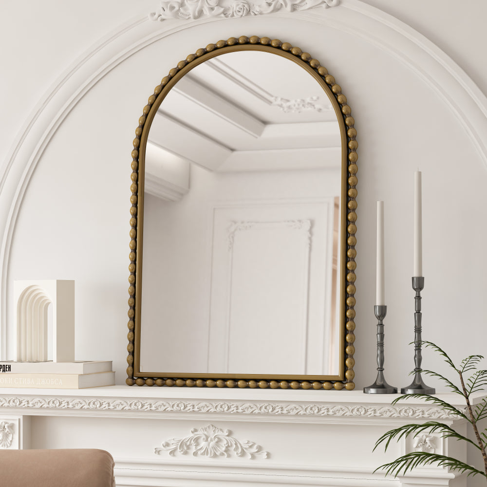 Iron Art Arch Vintage Vanity Mirror, Wall Hanging, Placed On The Table, Suitable For Living Room, Bedroom, Bathroom (Gold)