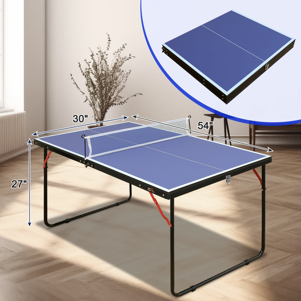 DOUBLE FISH Mid-Size Portable Ping Pong Table, 4ft Compact Foldable Table Tennis Table Set with Net, 2 Paddles & 3 Balls for Indoor Outdoor, Small Spaces And Apartments, Thickened Aluminum Frame