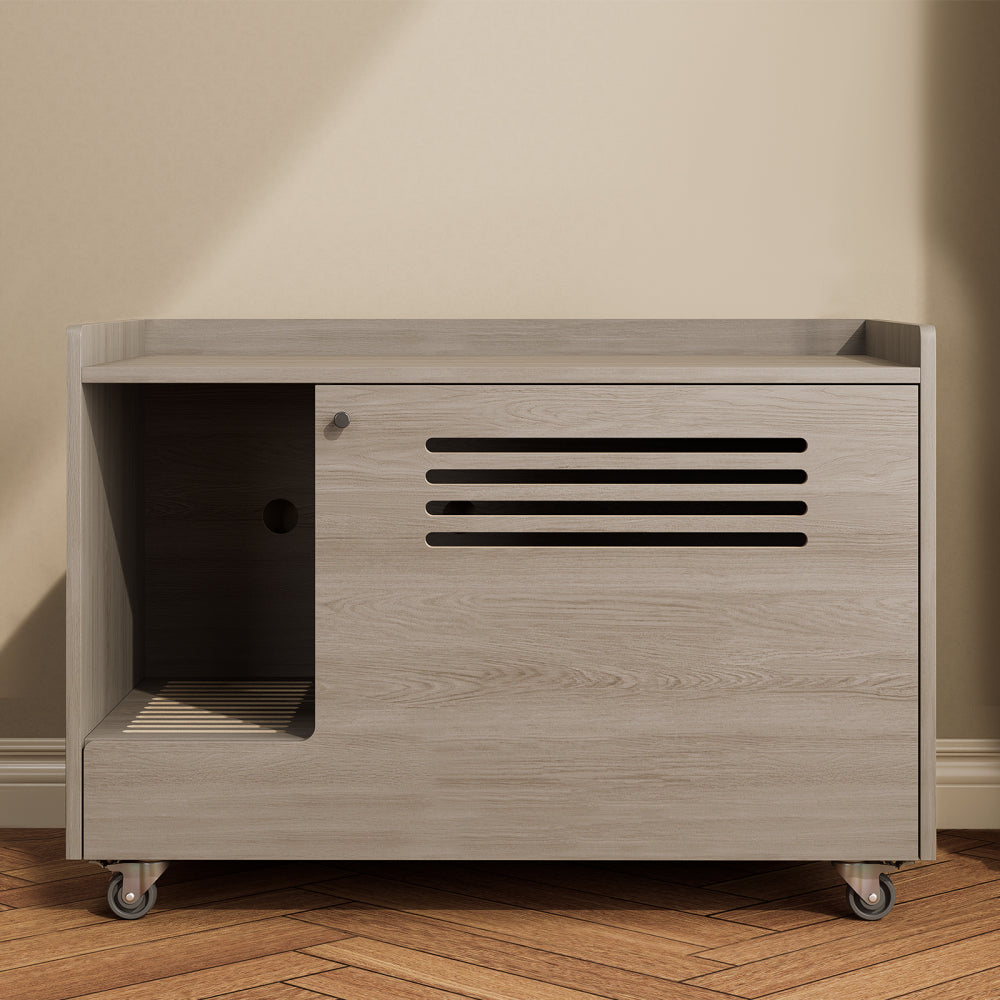 White Cat Litter Box Enclosure,Hidden Litter Box Furniture with top side fence,Wooden Pet House Side End Table, Storage Cabinet Bench for Living Room,,Bedroom, Fit Most of Litter Box