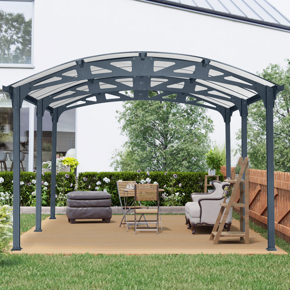 Outdoor Carport, 12 FT * 16 FT* 8 FT Arch Carport with Aluminum Frame and Polycarbonate Panels Car Port for Outdoor Driveway Car, Truck