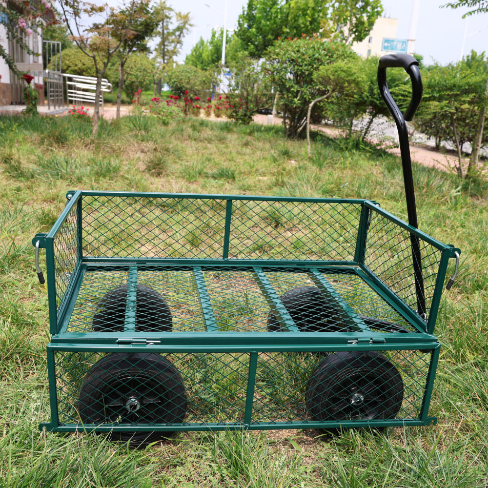 (Green solid wheels wagon cart) Solid wheels Tools cart Wagon Cart Garden cart trucks  make it easier to transport firewood