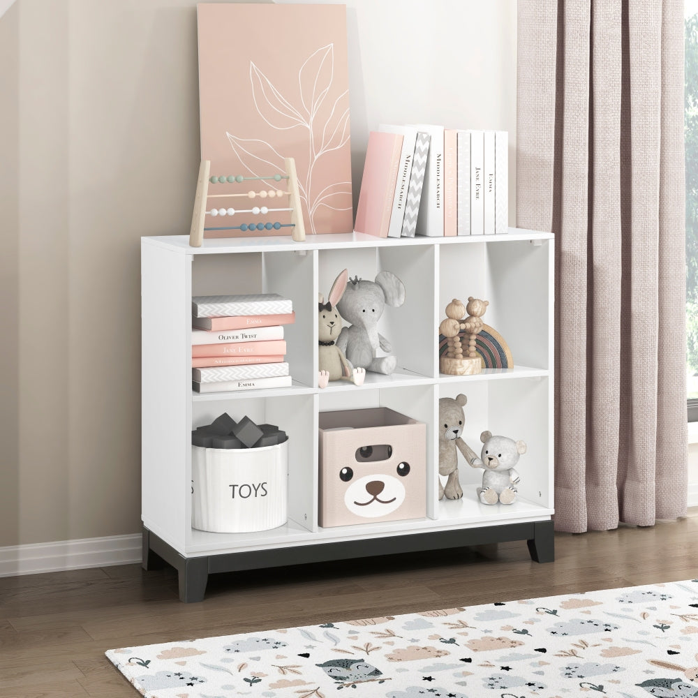 White Finish 6-Shelf Bookcase Wooden Furniture 1pc
