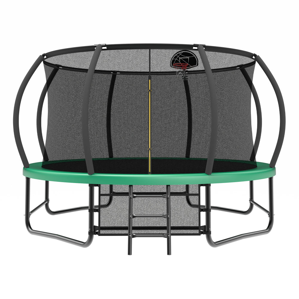14FT Trampoline with Enclosure - Recreational Trampolines with Ladder and AntiRust Coating, ASTM Approval Outdoor Trampoline for Kids