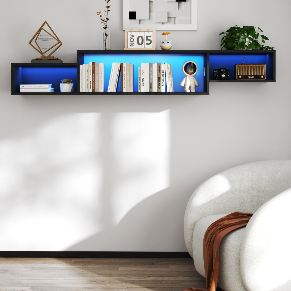 Modern Black TV Stand, 20 Colors LED TV Stand w/Remote Control Lights