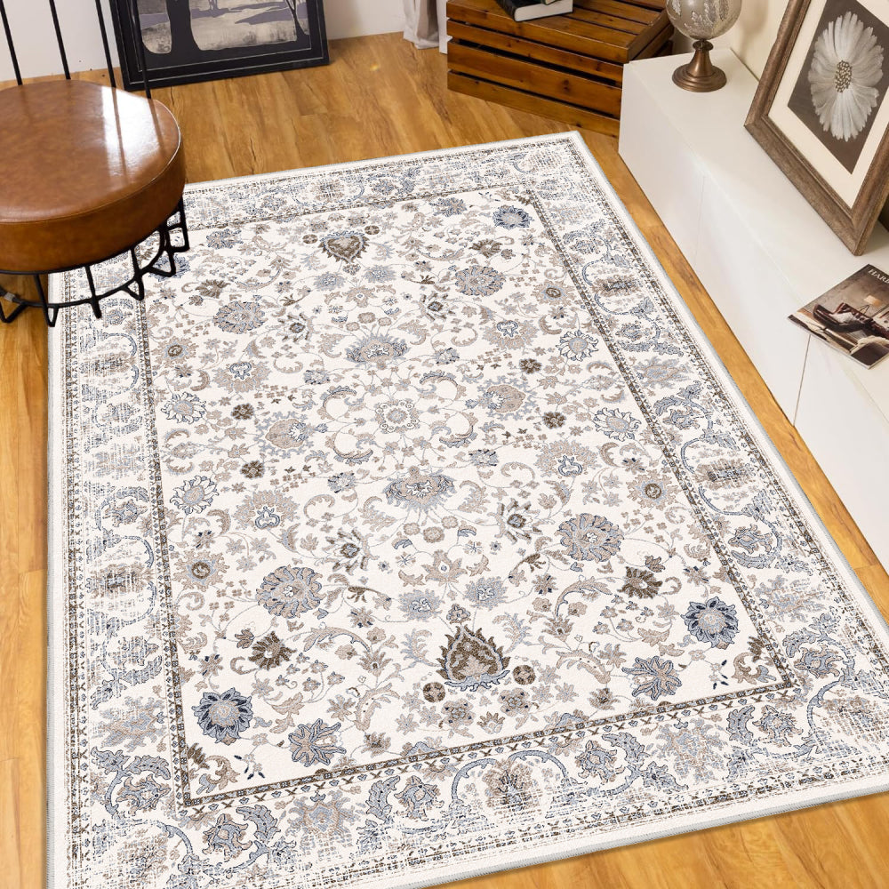 Area Rug 6x9 Vintage Bohemia Non-slip Washable Rug For Living Room Kitchen Bedroom Living Room Flower Design Light Khaki/Beige
