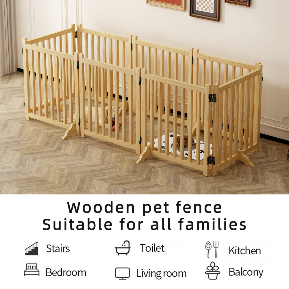Wooden Freestanding Dog Gates for The House,Dog Gates for Doorways, Stairs,Wood Dog Fences Indoor Pet Gate,Step Over Fence-8 Panel 31"H ( BACK-TO-SCHOOL )