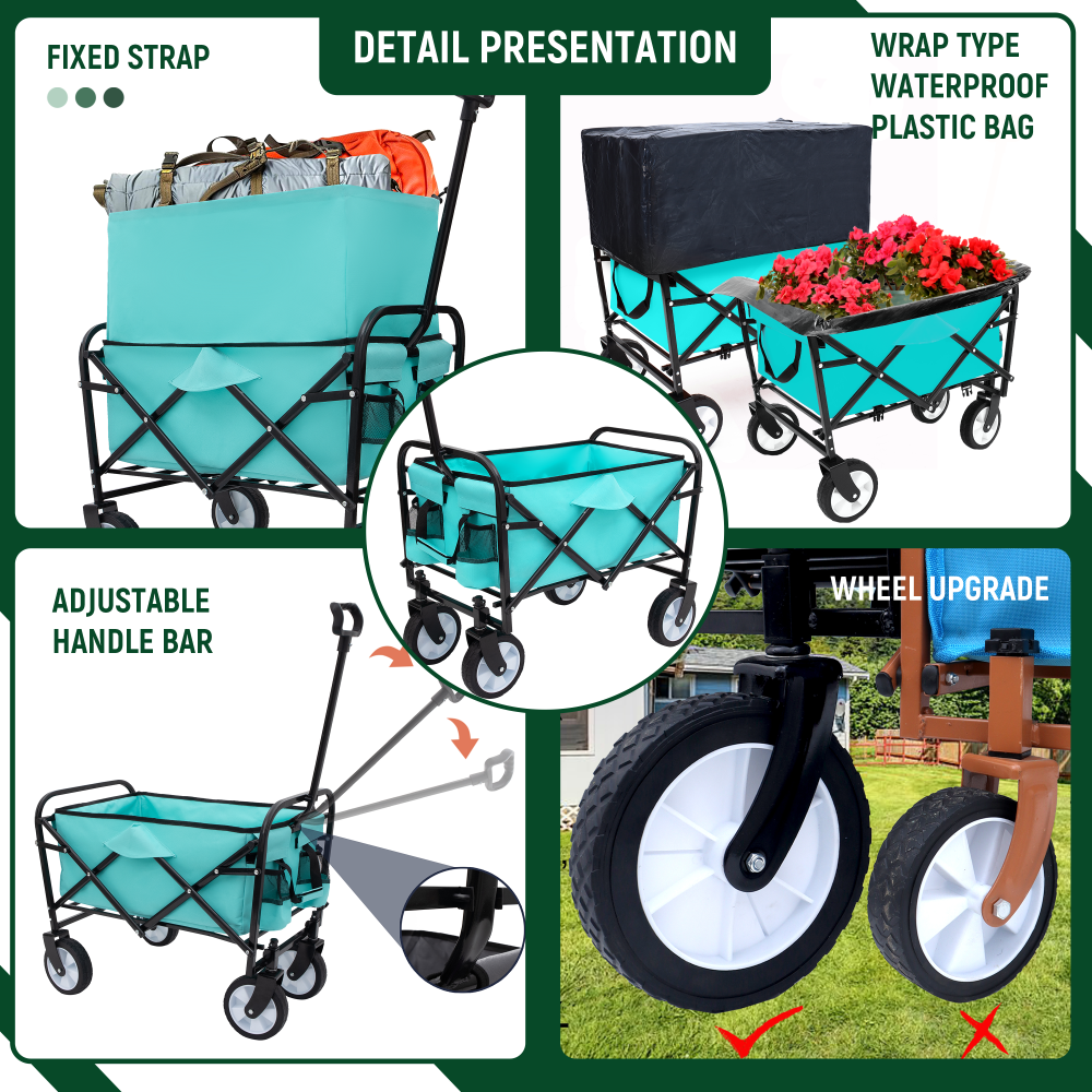 Minimeetall Multi-use Bag,Collapsible Foldable Wagon Cart Beach Wagon Heavy Duty Utility Cart Utility Wagon Grocery Cart for for Camping 3pcs plastic Liner bag /Cover ,  blue