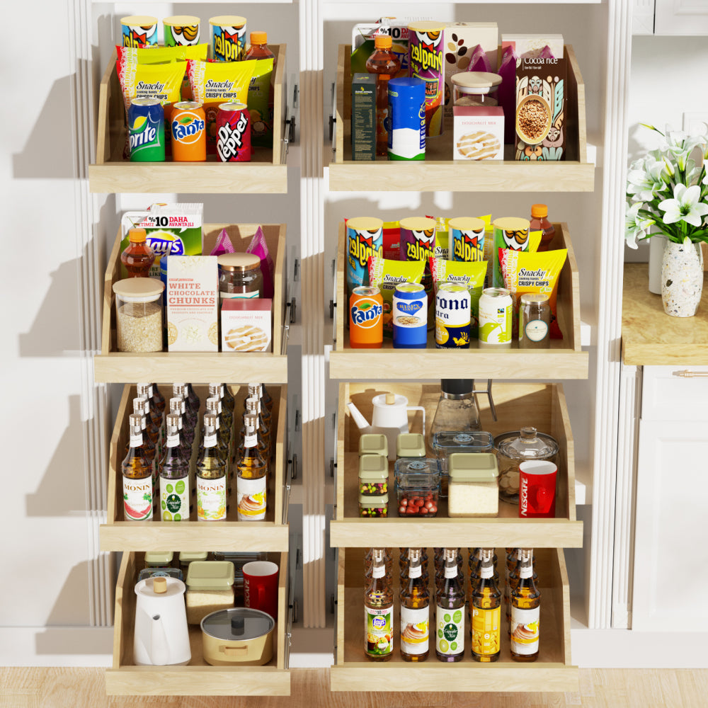 Pull Out Cabinet Organizer High Drawer 19½" W x 21" D Hard Close Wood Slide Out Shelves Cabinet Storage and Organizer with Full Extension Rail Slides Pull Out Drawer for Kitchens Cabinet Pantry
