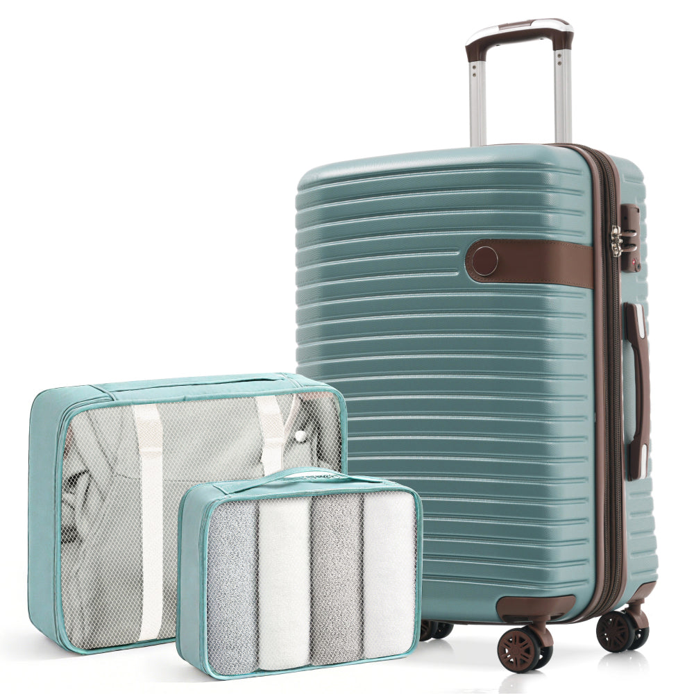 24-Inch Hardshell ABS Luggage, Lightweight Expandable Checked Suitcase with Spinner Wheels, TSA Lock, 2 Packing Cubes (Blue)