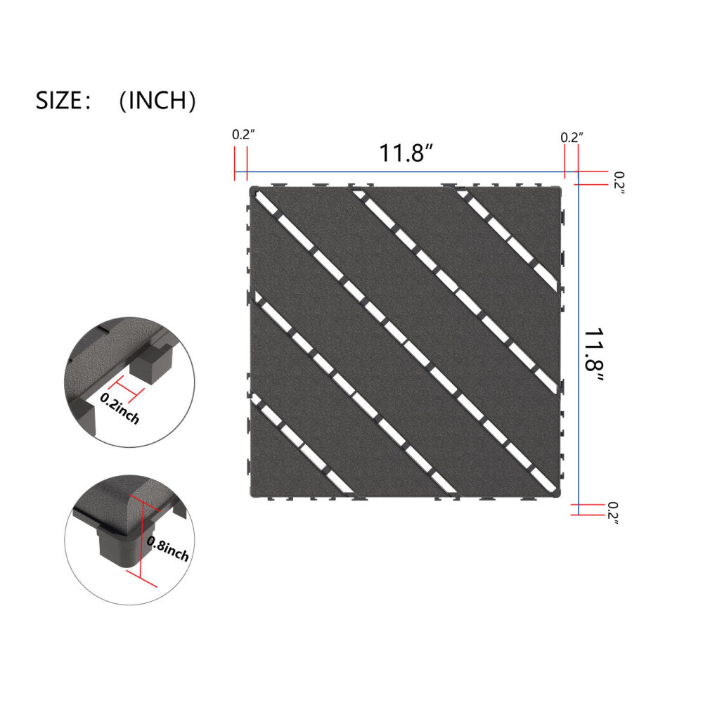 Plastic Interlocking Deck Tiles,44 Pack Patio Deck Tiles,12"x12" Square Waterproof Outdoor All Weather Use, Patio Decking Tiles for Poolside Balcony Backyard, Grey