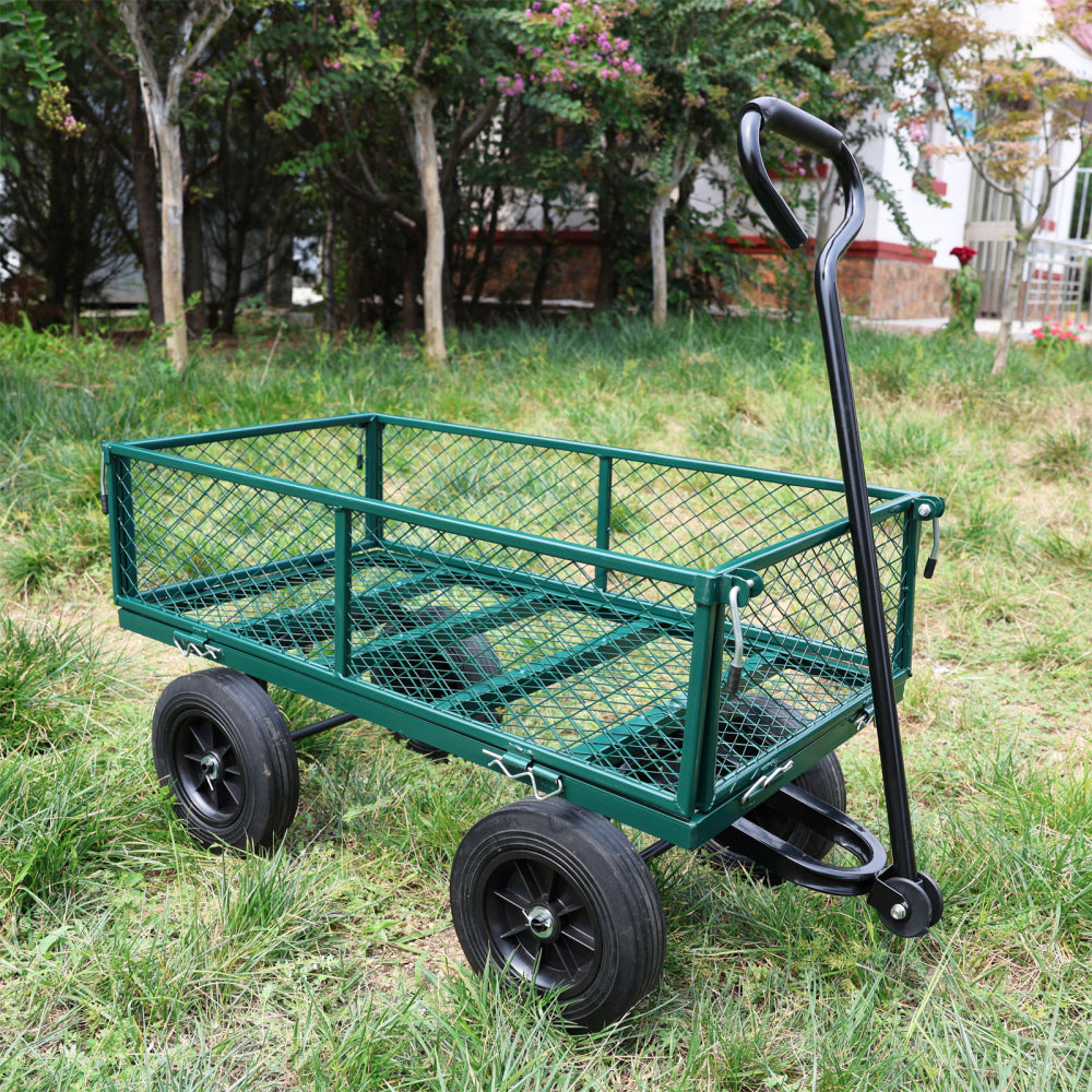 (Green solid wheels wagon cart) Solid wheels Tools cart Wagon Cart Garden cart trucks  make it easier to transport firewood