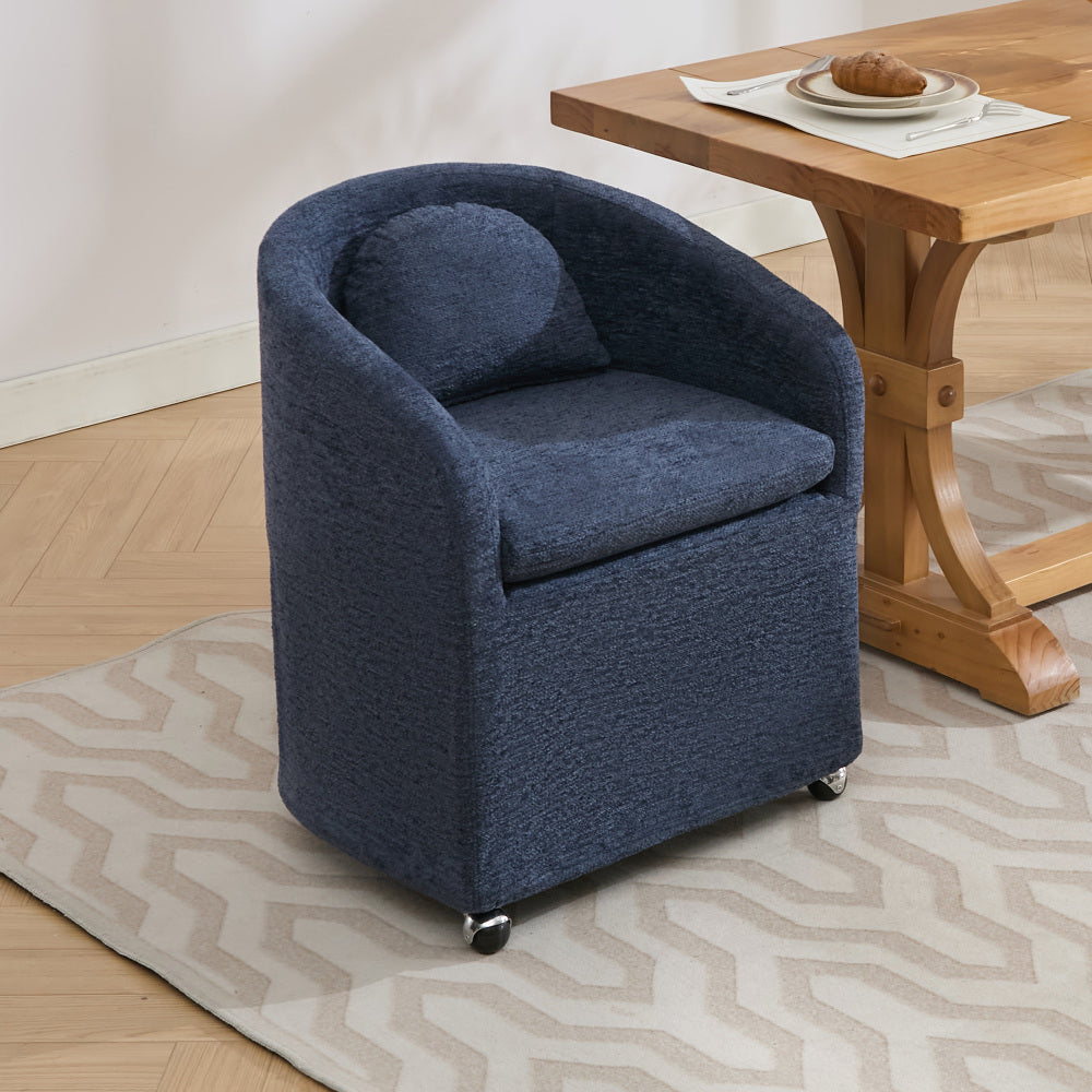 058-Set of 2 Chenille Fabric Dining Chairs With Universal Wheels,Beige