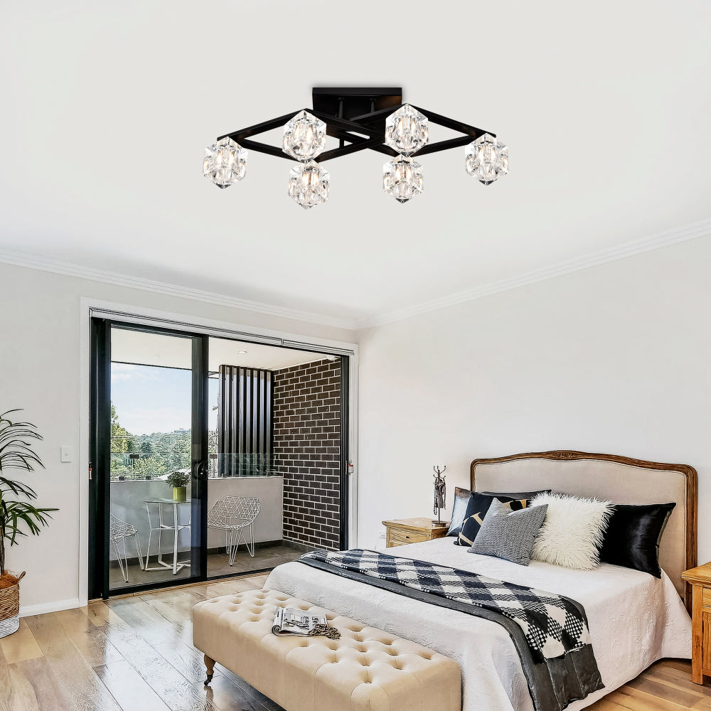 6-Light  Crystal  Ceiling Light for Dining Room, Modern Ceiling Lamp with  Light Fixture For Farmhouse Entryway Living Room (6*G9 Bulbs Included)