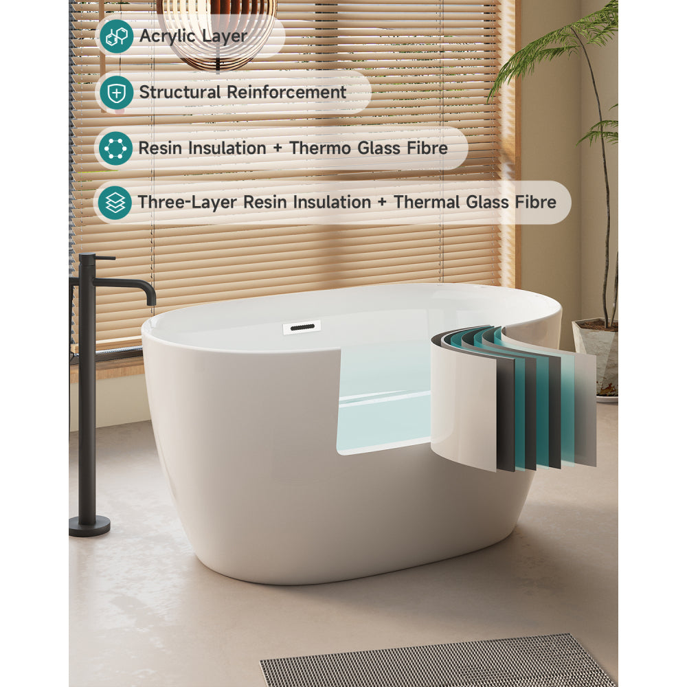47'' Acrylic Freestanding Bathtub-Acrylic Soaking Tubs, White Bathtub, Oval Shape Freestanding Bathtub With Chrome Overflow and Pop-Up Drain CUPC Certificate